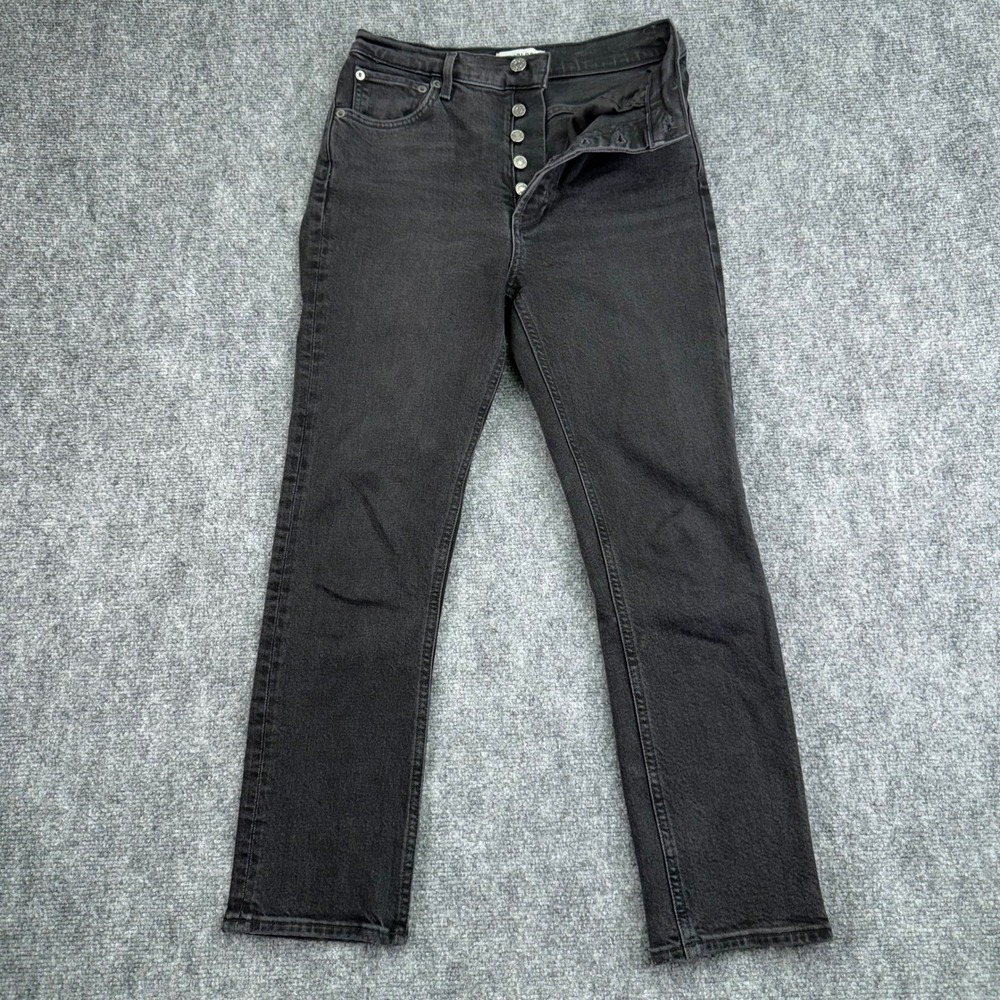 AGOLDE Jeans Women 25 (Fit 26x24) Riley High Rise Straight Crop Button Fly Black